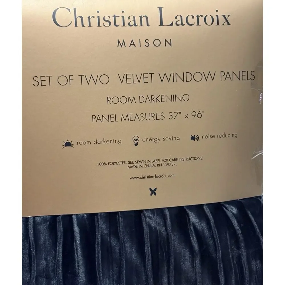 Christian Lacroix Window Curtains Panels Drapes Black Velvet Textured 37 x 96”